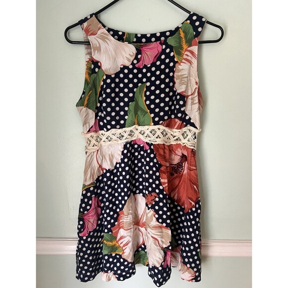 Anthropologie Farm Rio Women Dress M Floral Polka Dot Mini - Picture 1 of 10